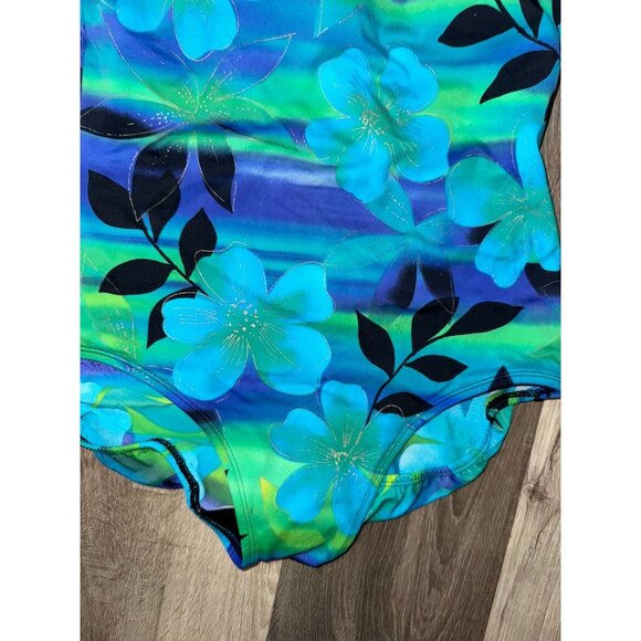 Croft & Barrow Womens One-Piece Swimsuit Size 14 Blue Green Floral Print Adjusta - Picture 6 of 7